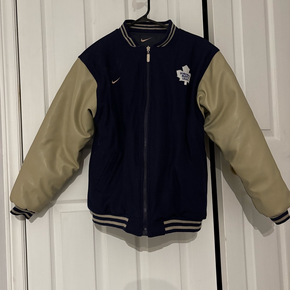 Retro Toronto Maple Leafs Reversible Nike Varsity Bomber Winter Jacket Kids